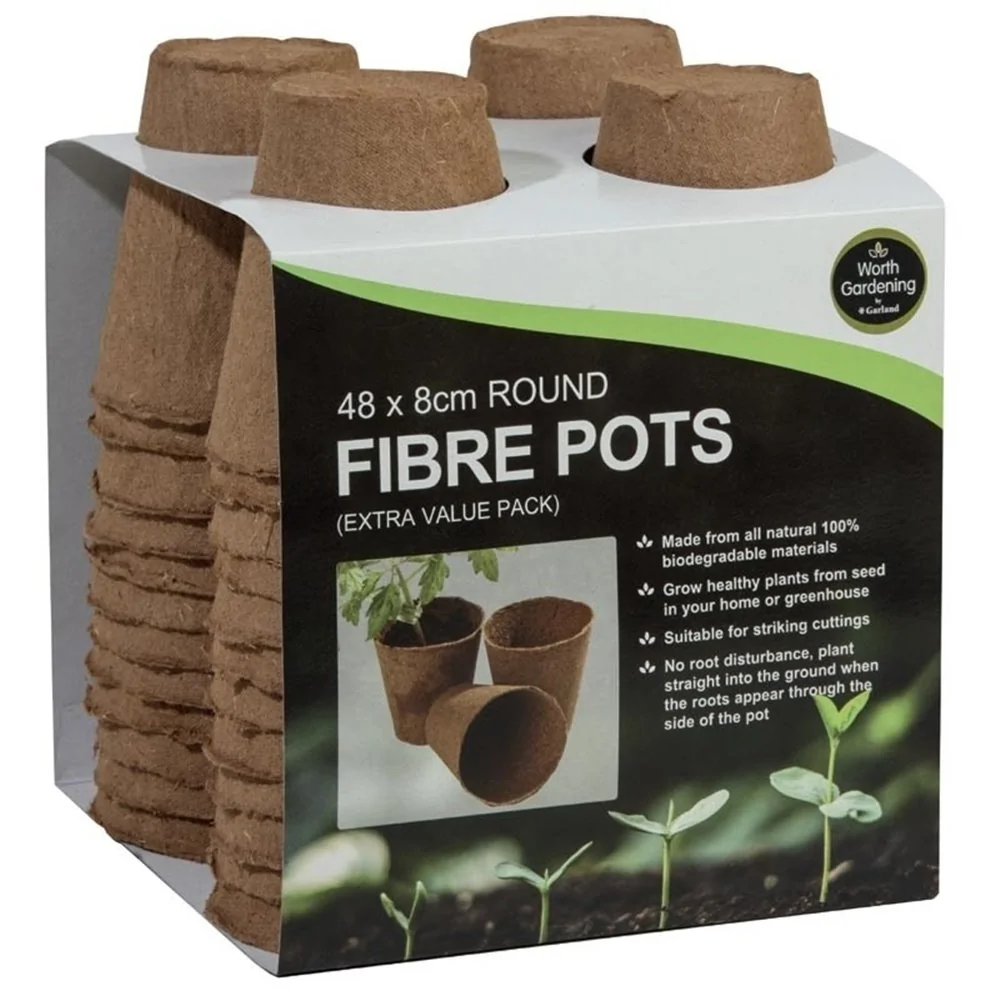 48 Pots Ronds biodégradables en Fibre de 8cm pour Cultiver vos Plantes