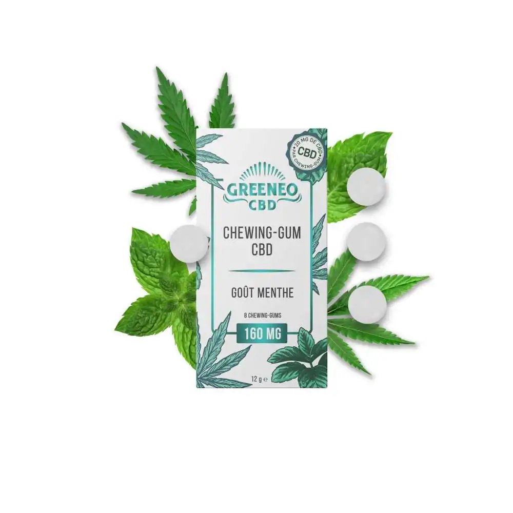 Chewing-gum 20mg de CBD goût Menthe Greeneo